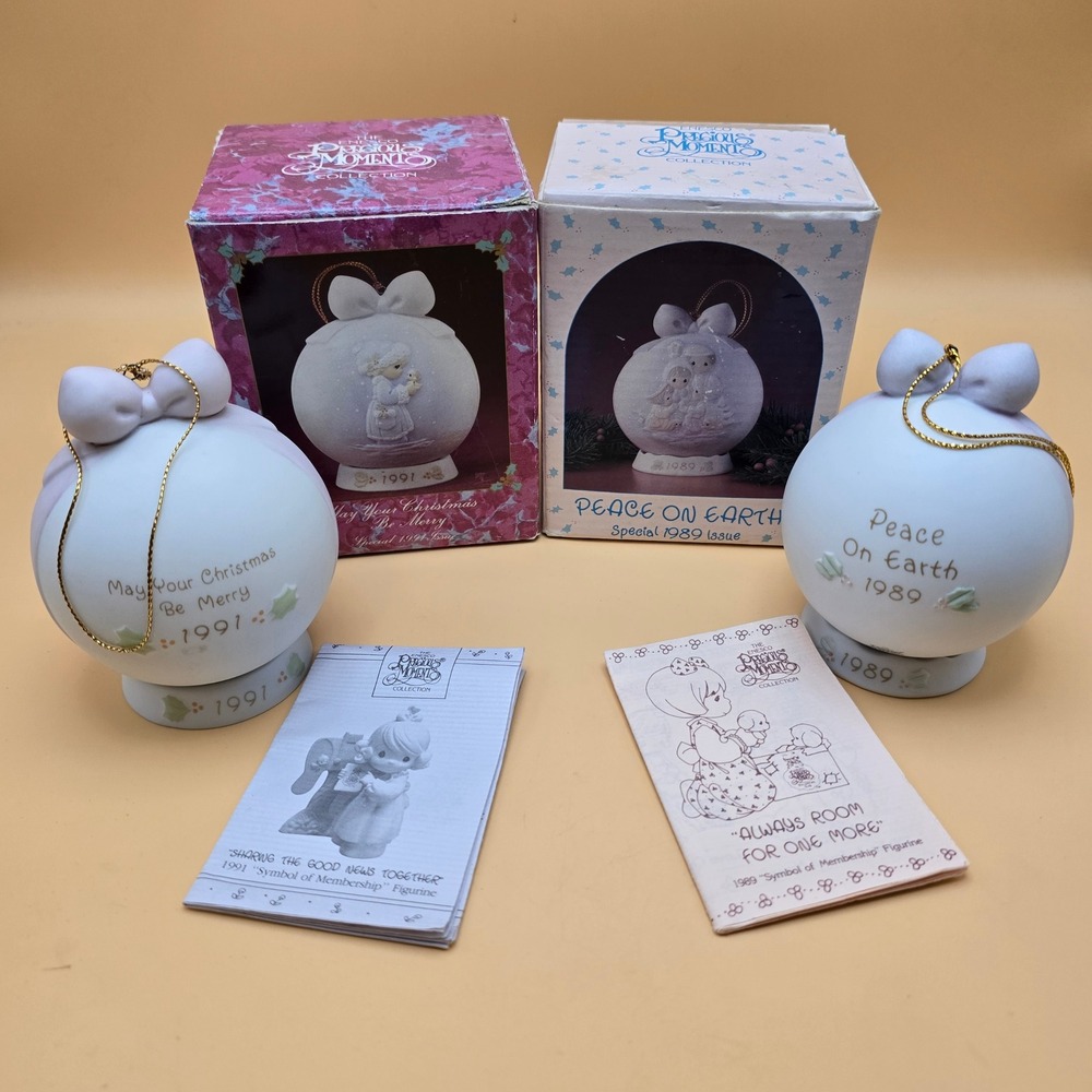 Precious Moments Ornaments 1989 Peace On Earth 1991 May Your Christmas Be Merry